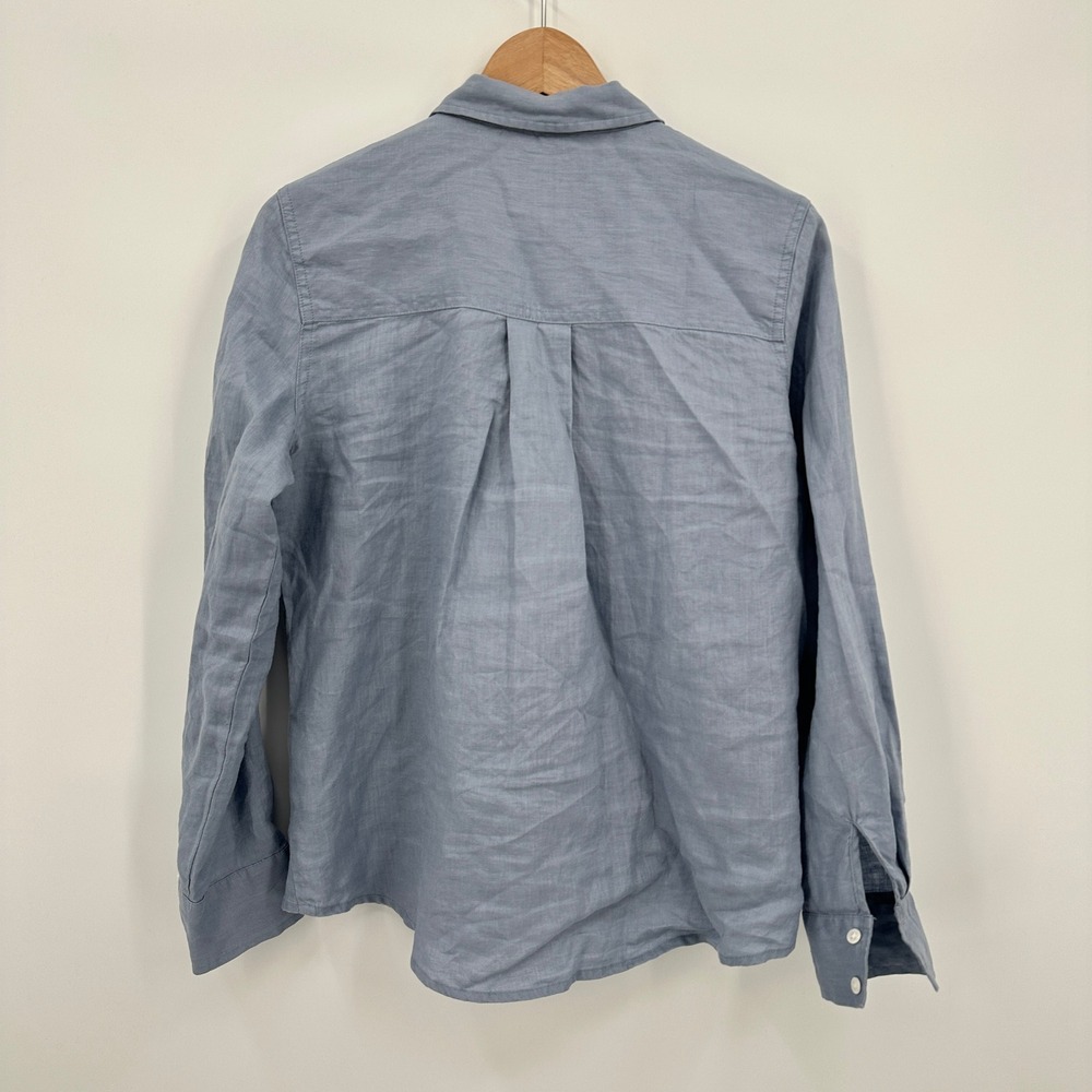 Not Monday Kennedy 100% Linen Button Down Shirt Blue Long Sleeve Pocket Small - Picture 6 of 7